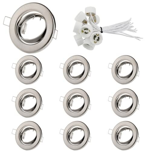 sweet led 10x inbouwframe incl. GU10-fitting, inbouwspot, zwenkbaar tot 25° - geschikt voor LED halogeen, keramiek, GU10-fitting, inbouwspots, rond, inbouwspot, frame, inbouwlamp, geborsteld chroom