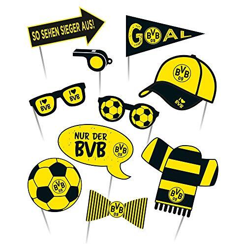 Amscan 9908539 BVB Fotokit, 10-delig, Borussia Dortmund, fotobox, gebruiksvoorwerpen, kartonnen borden, voetbal, feest, fan, verjaardag