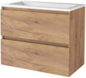 Basic Line Start 46 Badkamermeubelset - 80 x 46 cm - Greeploos - 2 Lades - Acryl Wastafel - 1 Kraangat - Whisky Oak