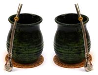 Mate-Theebekerset voor twee, keramische yerba mate theebeker Roches Kalebasse beker 360 ml | Stalen rietje Bombilla met koelring roestvrij staal Staw | kurkpad | Starter Kit voor twee noodzakelijke