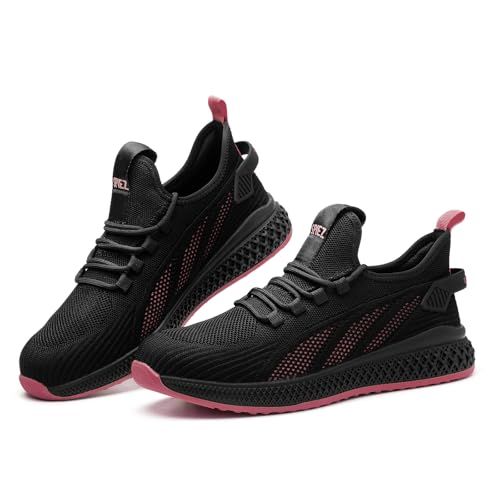 SPIEZ Anti-samshing Veiligheidsschoenen voor Dames Lichtgewicht, Lekvrije Comfortabele Werkschoenen, Ademende Veiligheidssneakers voor Werk en Dagelijks Gebruik, 36 EU, Zwart/roze