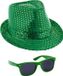 Merkloos Carnaval verkleed setje - glitter pailletten hoedje en party zonnebril - groen - volwassenen