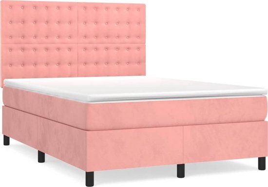 vidaXL Boxspring met Matras Fluweel Roze 140x200 cm