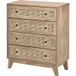 Commode à 4 tiroirs, meuble de rangement en rotin et bois clair, 80 x 35 x 95 cm
