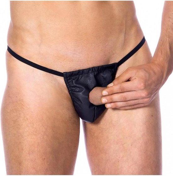 Rimba - Zwarte Lederen Herenslip Met Gat Voor penis