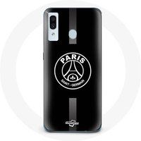 Maniacase Hoesje Samsung Galaxy A20 psg logo jordan grijs zwarte achtergrond