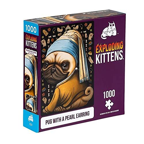 Exploding Kittens Jigsaw Puzzles for Adults - Pug with a Pearl Earring - 1000 Piece Jigsaw Puzzles For Family Fun & Game Night