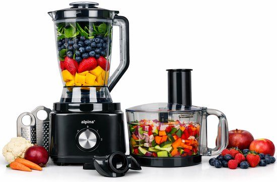 alpina 3-in-1 Foodprocessor, Blender en Smoothie Maker - Keukenmachine Multifunctioneel - Groentesnijder - Hakmolen - 1.8L - FP413GS - Zwart