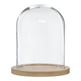 Atmosphera Home decoratie glazen stolp op houten plateau - glas/lichtbruin - D23 x H29.5 cm - Woonaccessoires