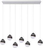Atmooz Monza 7 hanglamp rechthoek – witte plafondplaat – 7 smoky grijze glasbollen – geïntegreerde LED 2700K