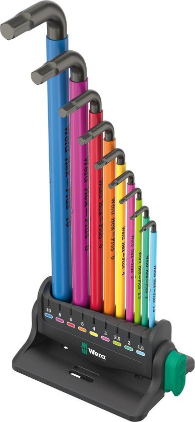 Wera 950/9 Hex-Plus Multicolour 3 Inbus Haakse schroevendraaierset 1.5 mm, 2 mm, 2.5 mm, 3 mm, 4 mm, 5 mm, 6 mm, 8 mm,