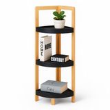 Merkloos Relaxdays Hoekkast - 3 planken - 77x23x23 cm - bamboe - natuur-zwart