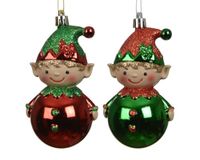 Kerstboomversiering kunststof 12cm elfen 1 stuk gesorteerd rood/groen