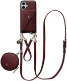 AVY Leren Hoesje geschikt voor Apple iPhone 16 | Met Koord, Wallet en Pouch | Compatibel met MagSafe | Leather Case met 30CM & 130CM Koord | Leather Set | Burgundy