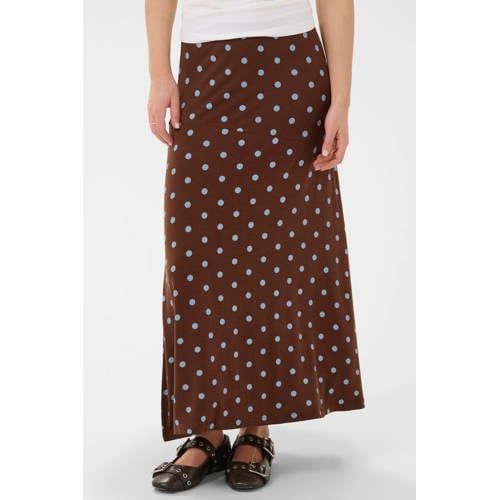Saint Tropez bruine viscose midi rok met stippen