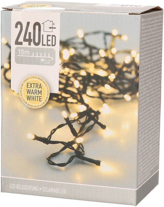 Merkloos KerstXL.nl LED kerstverlichting 18 meter - 240 LED lampjes - extra warm wit - zwart