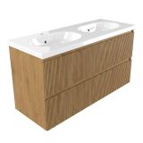 Saniclass Holz Atelier Badkamermeubelset - 120x45x63.5cm - Palermo keramische wastafel wit - 2 wasbakken - 2 kraangaten - 4 lades - mat eiken natural (hout) SW1420807/SW24921