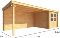 Merkloos Blokhut met overkapping Els 550 cm bij 300 cm diep Lessenaarsdak bruin