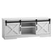 Ervesto Meuble TV 150x59,5x39,5 cm - Style Campagne - Blanc avec Accents Noirs - Convient aux téléviseurs jusqu'à 70 pouces - Avec portes coulissantes et espace de rangement