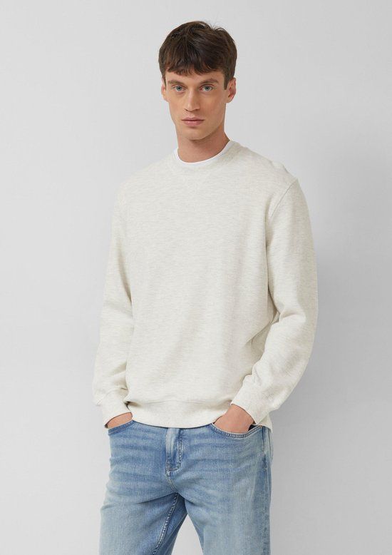 s.Oliver Sweatshirt Heren XXL Wolwit Katoen Ronde Hals Lange Mouw Regular Fit Effen