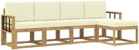 vidaXL - Bank loungeset - 5 zitplekken - Wit en crèmekleurig - Acacia hout