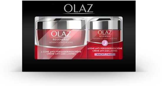 Olaz Regenerist 3-Zone Giftpack - (Verstevigende Anti-Veroudering DagcrÃ¨me 50ml + NachtcrÃ¨me 15 ml) - DagcrÃ¨me Verstevigt de huid en vermindert de zichtbaarheid van fijne lijntjes en rimpels