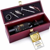 Set de vin - 6 pièces - Coffret en bois avec doublure en velours - Service à vin