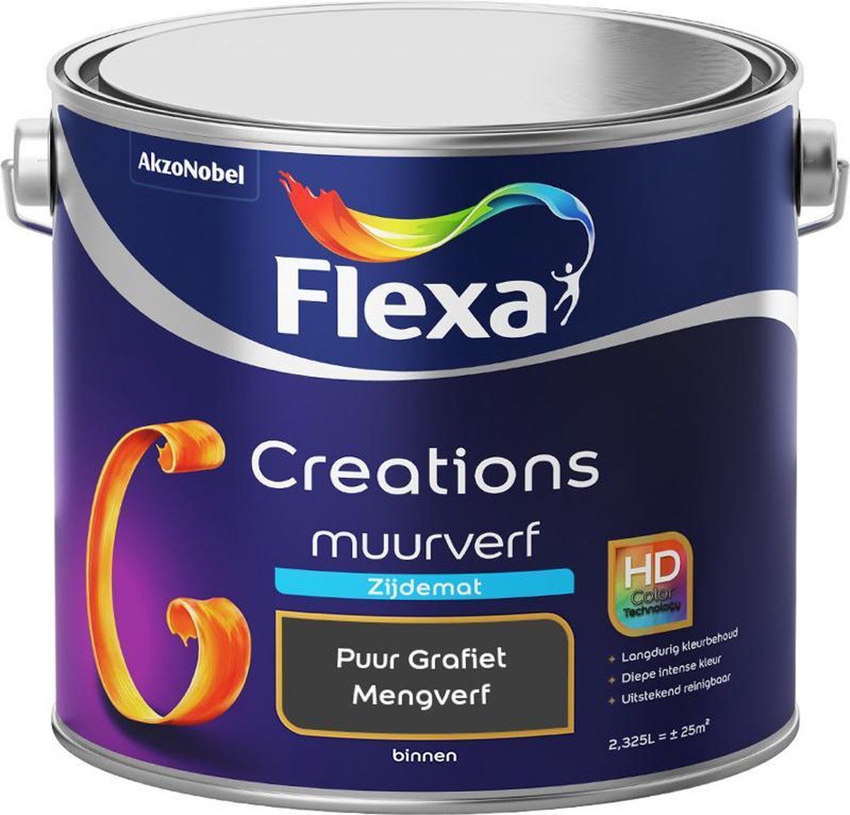 FLEXA Creations Muurverf Zijde Mat - Puur Grafiet - 2,5 liter