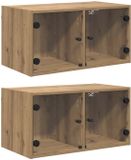vidaXL Wandkasten, 2 stuks, 68 x 37 x 35 cm, bewerkt hout, ambachtelijk eiken