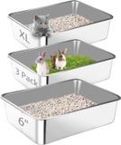 Merkloos Roestvrijstalen kattenbak in set van 3 stuks, 60 x 40 x 15 cm, met hoge rand