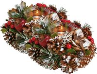 G. Wurm Kaarsenhouder ornament - 2x stuks - bruin/rood - hout - 18 cm