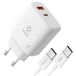 WOOX USB-C-oplader, 65 W, snellader, dubbele poort, iPhone-oplader | Inclusief C-naar-C-kabel, 1 m, GaN PD+QC, V0, vuurvast, voor iPhone 17/16, Samsung Galaxy, MacBook, Pixel 9, iPad en meer
