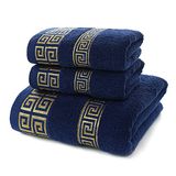 Wociud XHSP 100% katoenen zeer absorberende geborduurde handdoeken, 3-delige handdoekenset hotelbadhanddoek, 1 badhanddoeken, 2 extra Think strandbadhanddoeken (blauw)