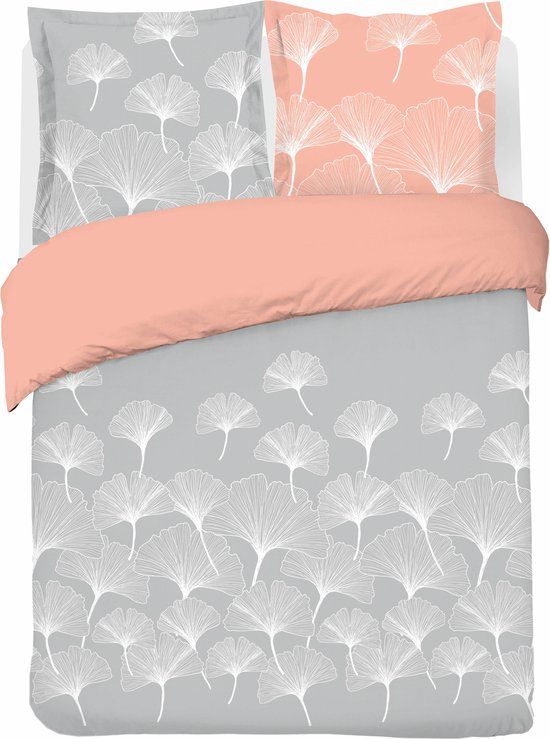 Vision Ginko Dekbedovertrek 200x200cm - Grijs/Roze/Wit - Katoen - 2 Kussenslopen