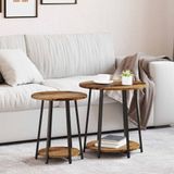 vidaXL - Bijzettafelset - 2 - st - Oud - Hout - en - Zwart - 50 - x - 50 - x - 51 - cm