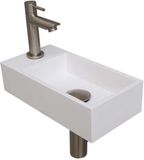 INK - Fonteinpack Polystone Links incl. Fonteinkraan - Design Sifon - Design Plug en Montageset - 360x180x90 Mm - Glans Wit/brushed Nickel