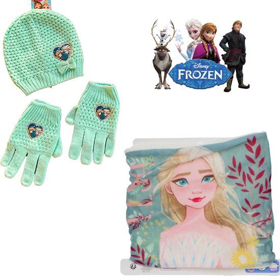 Disney Frozen Set - Muts + Handschoenen + Colsjaal - Groen - Maat 52 cm (3-6 jaar)