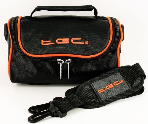 TGC ® Camera Case for Go Photo Aqua Pix 35 met schouderriem en draaggreep, Jet Zwart & Hot Oranje