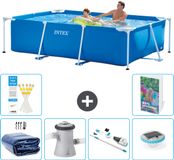 Intex Rechthoekig Frame Zwembad - 260 x 160 x 65 cm - Blauw - Inclusief Solarzeil - Zwembadfilterpomp - Stofzuiger - Verlichting - 7-delig