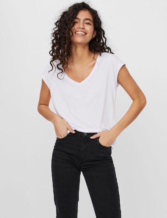 VERO MODA VMFILLI SS V-NECK TEE GA T-shirt Dames - Wit - Maat M