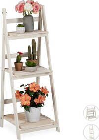 Relaxdays Plantenrek - 3 Etages - Wit - Dennenhout - 108 cm