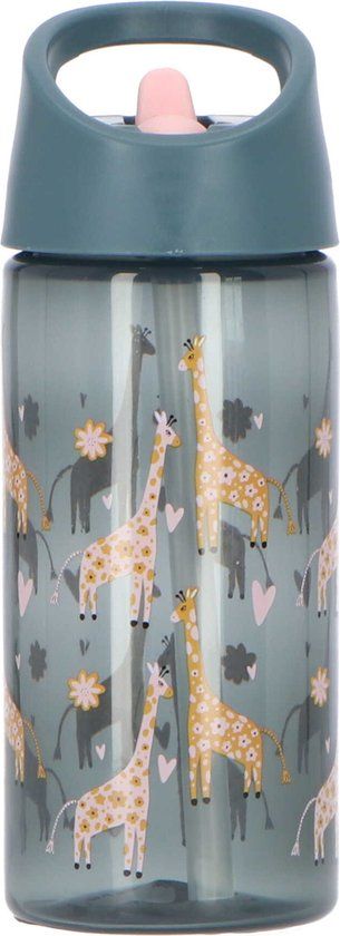 Lunch buddies Waterfles Giraffe Junior 400 Ml Donkergrijs