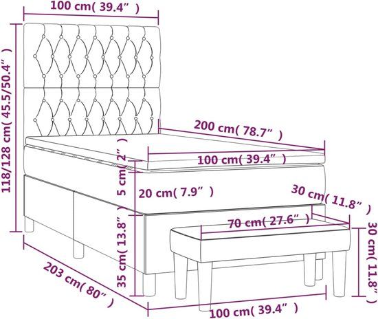 vidaXL Boxspring met matras stof taupe 100x200 cm