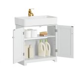 SoBuy Wastafel Onderkast, Wasbakonderkast, Badkamerkast met 2 Deuren en Verstelbare Planken, Wit, 60x60x29 cm - BZR18-W