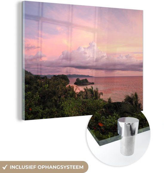 MuchoWow® Glass Painting 120x90 cm - Acrylic Glass Painting - Sunrise at Boracay Island in the Philippines - Photo on Glass - Paintings