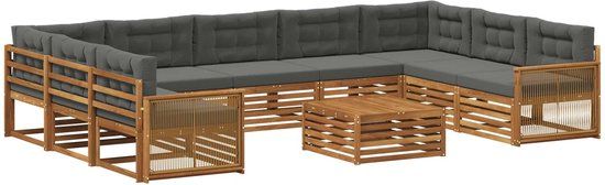 vidaXL Hoek loungeset 9 zitplaatsen Natuurlijk en Antraciet Acacia Hout