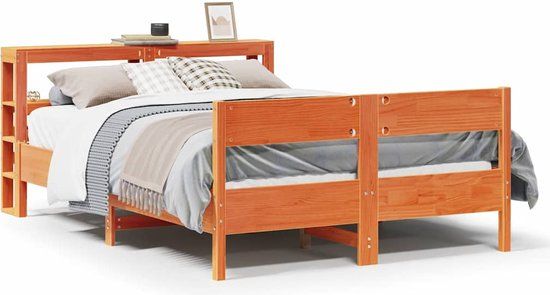 vidaXL Bed met matras massief grenenhout wasbruin 140x190 cm
