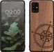 kwmobile telefoonhoesje geschikt voor Samsung Galaxy A51 - Houten hoesje met bumper - Donkerbruin Vintage Kompas design