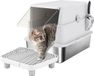 PawHut Bac à litière pour chat-Edelstahl, Plastique-60,2L x 40,2l x 43,3H cm-Gris clair