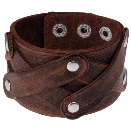 LGT JWLS Leren heren armband Criss Cross Bruin